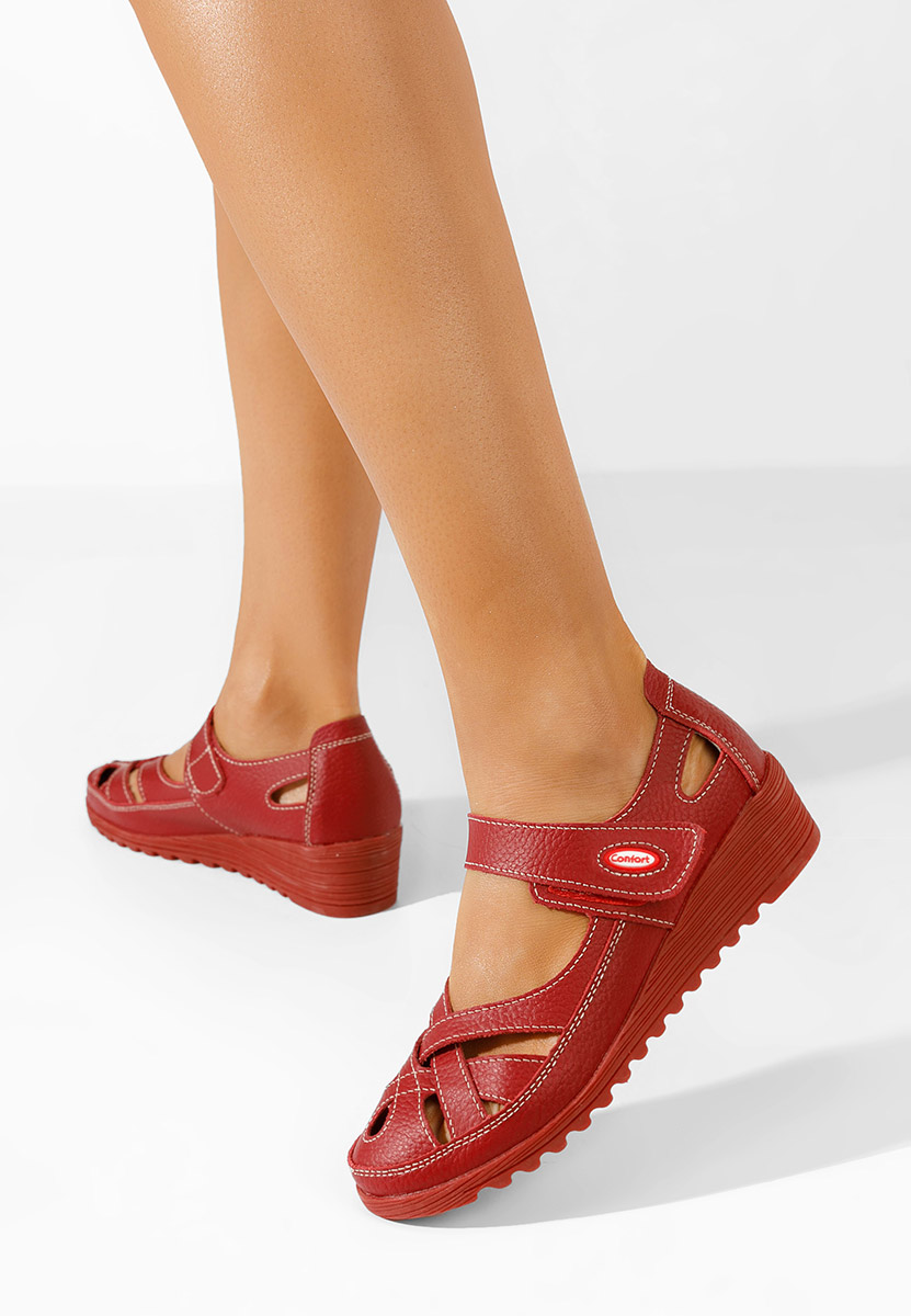 Ballerines femme en cuir rouges Simisa