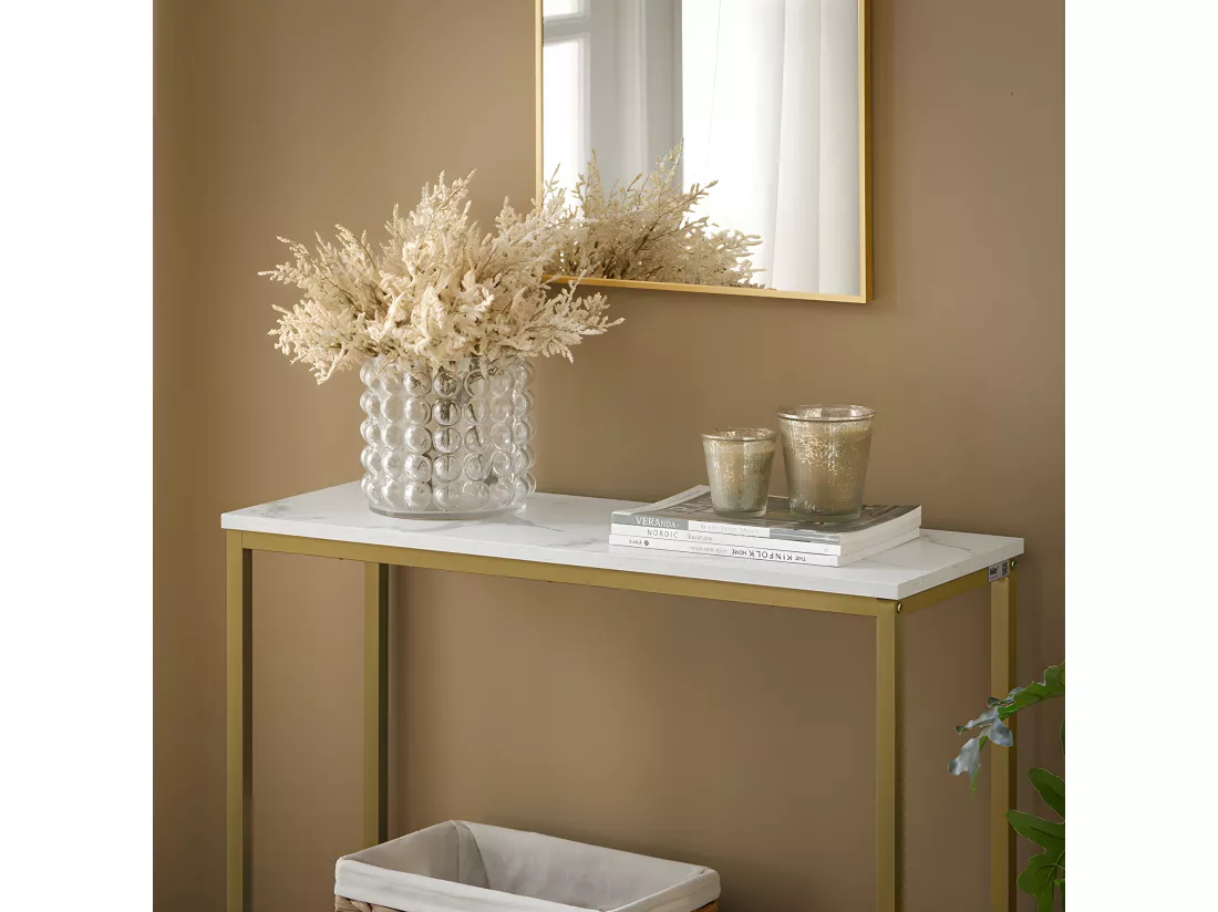 Table Console Table d'Appoint Bout de Canapé Table d’Entrée Effet Marbre Cadre, FSB29-G