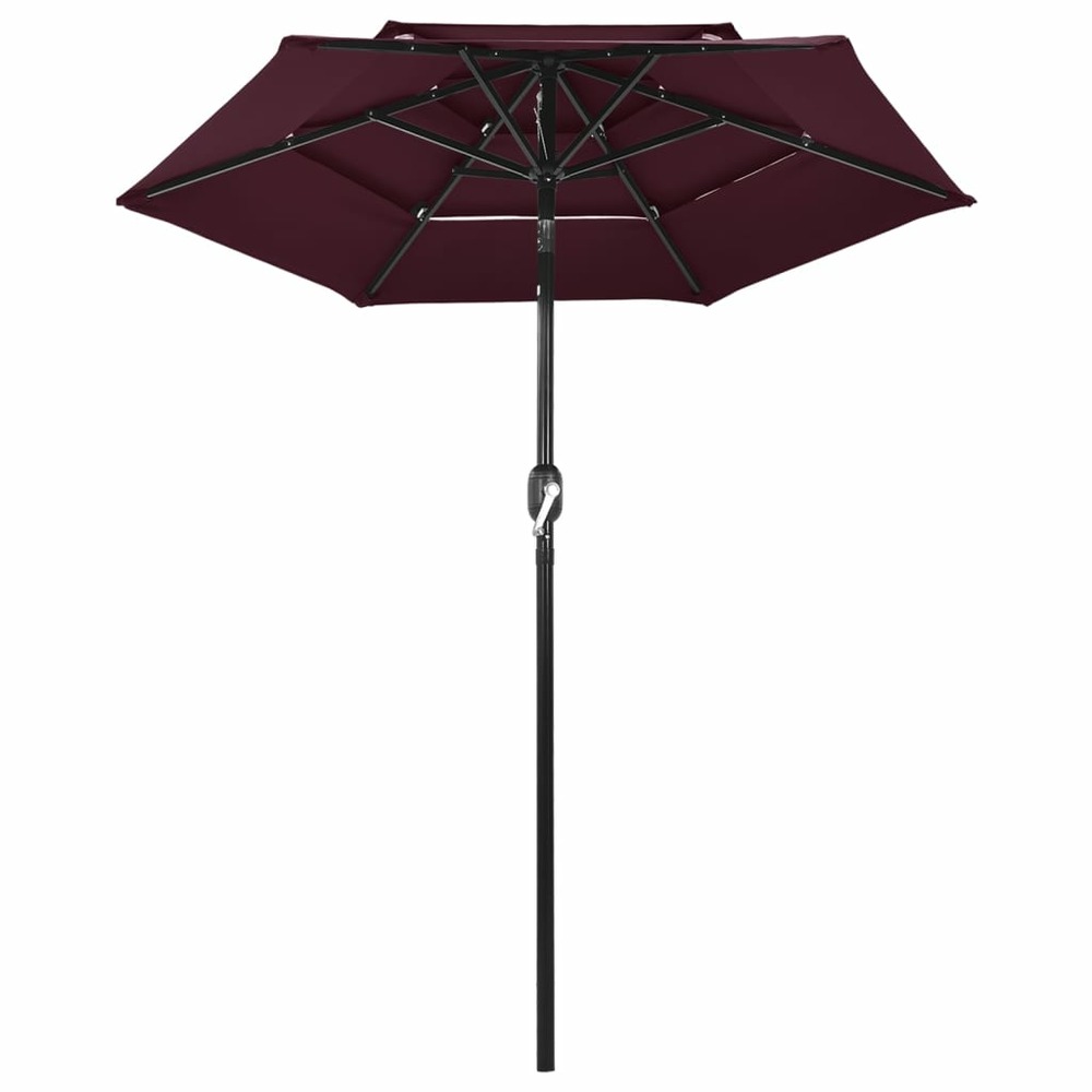 Parasol à 3 niveaux avec mât en aluminium 2 m bordeaux