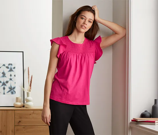 Shirt mit Volantärmeln, pink