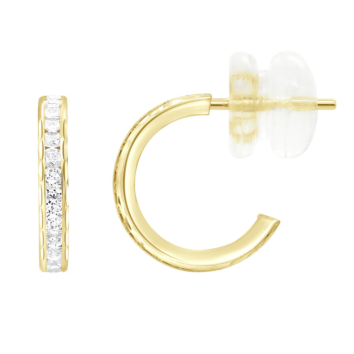 Boucles D'Oreilles Créoles Serties d'Oxydes de Zirconium - Or Jaune