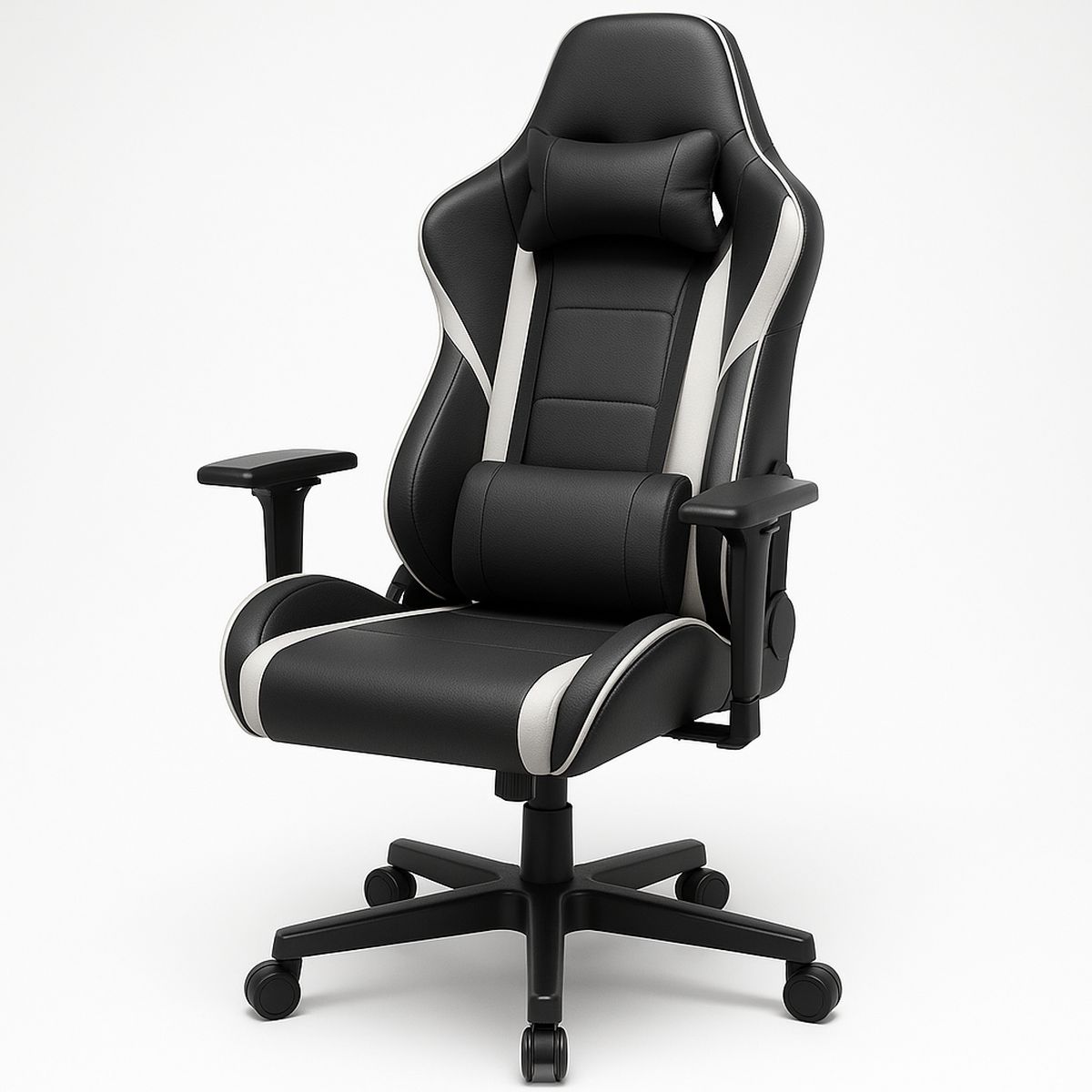 Gaming Stuhl Metallrahmen PU-Leder Schwarz mit Weißen Akzenten