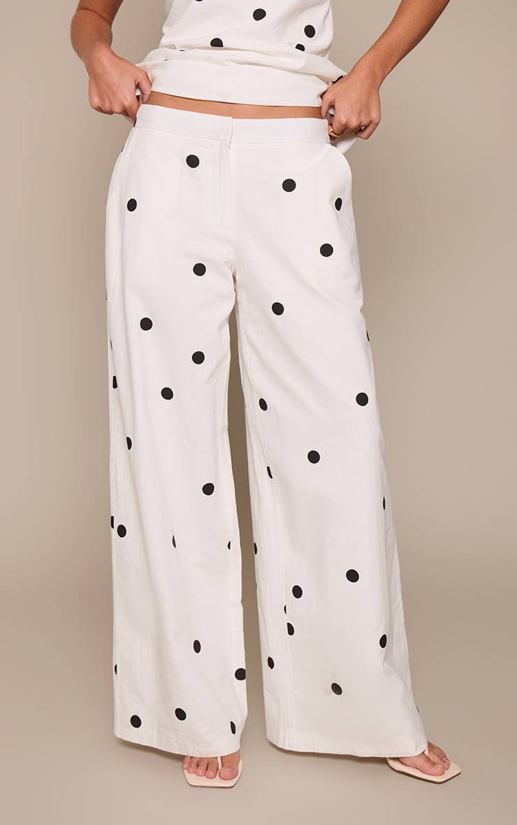 Blanc Pantalon Tailleur En Coton À Pois