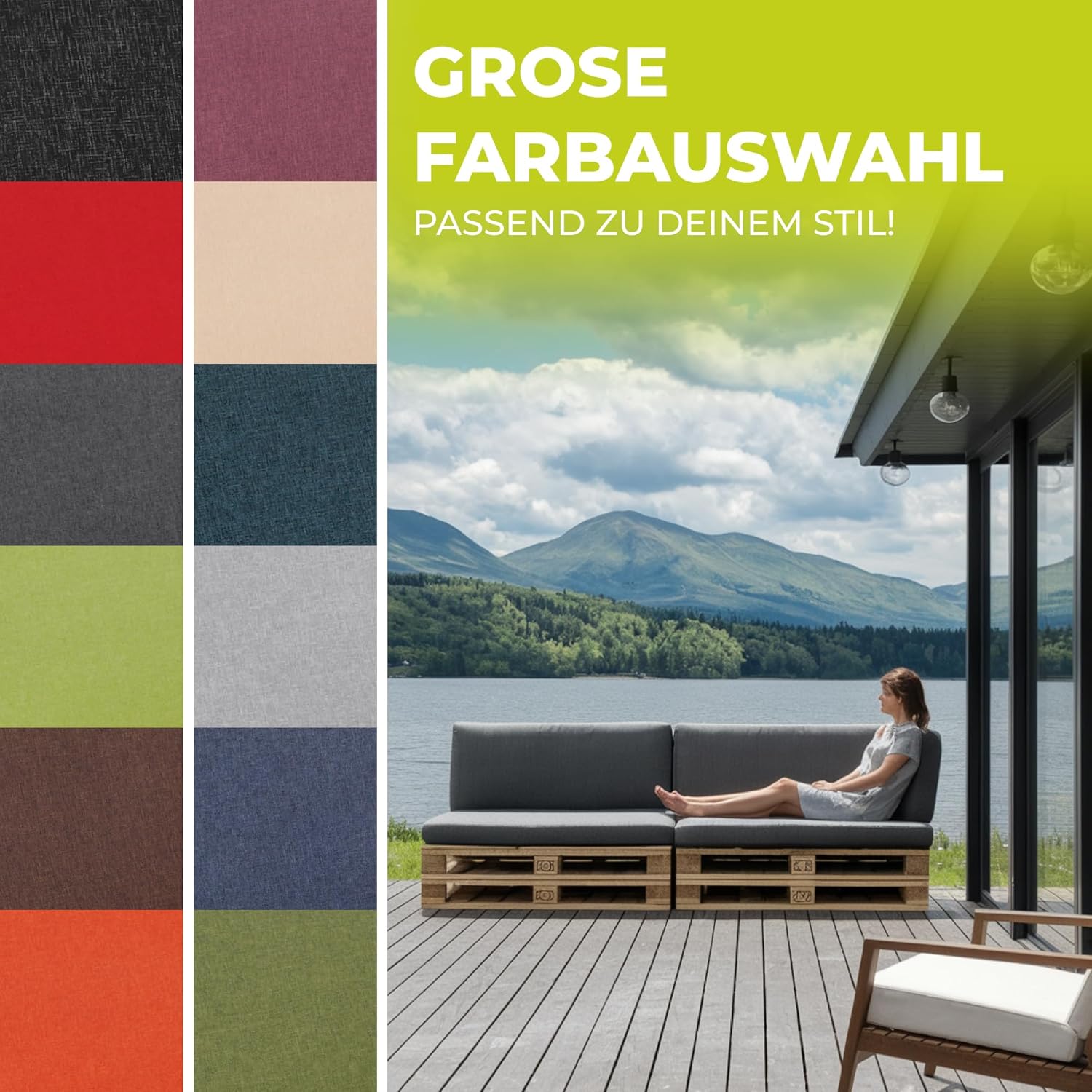 Palettenkissen 8-teiliges Set | Palettenauflage für Palettensofa | Rückenkissen & Sitzkissen für Europaletten | Palettenmöbel für Indoor & Outdoor mit UV-beständig | Made in EU | Graphit