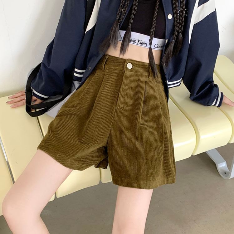 OUREA - Hoge taille effen corduroy shorts met wijde pijpen