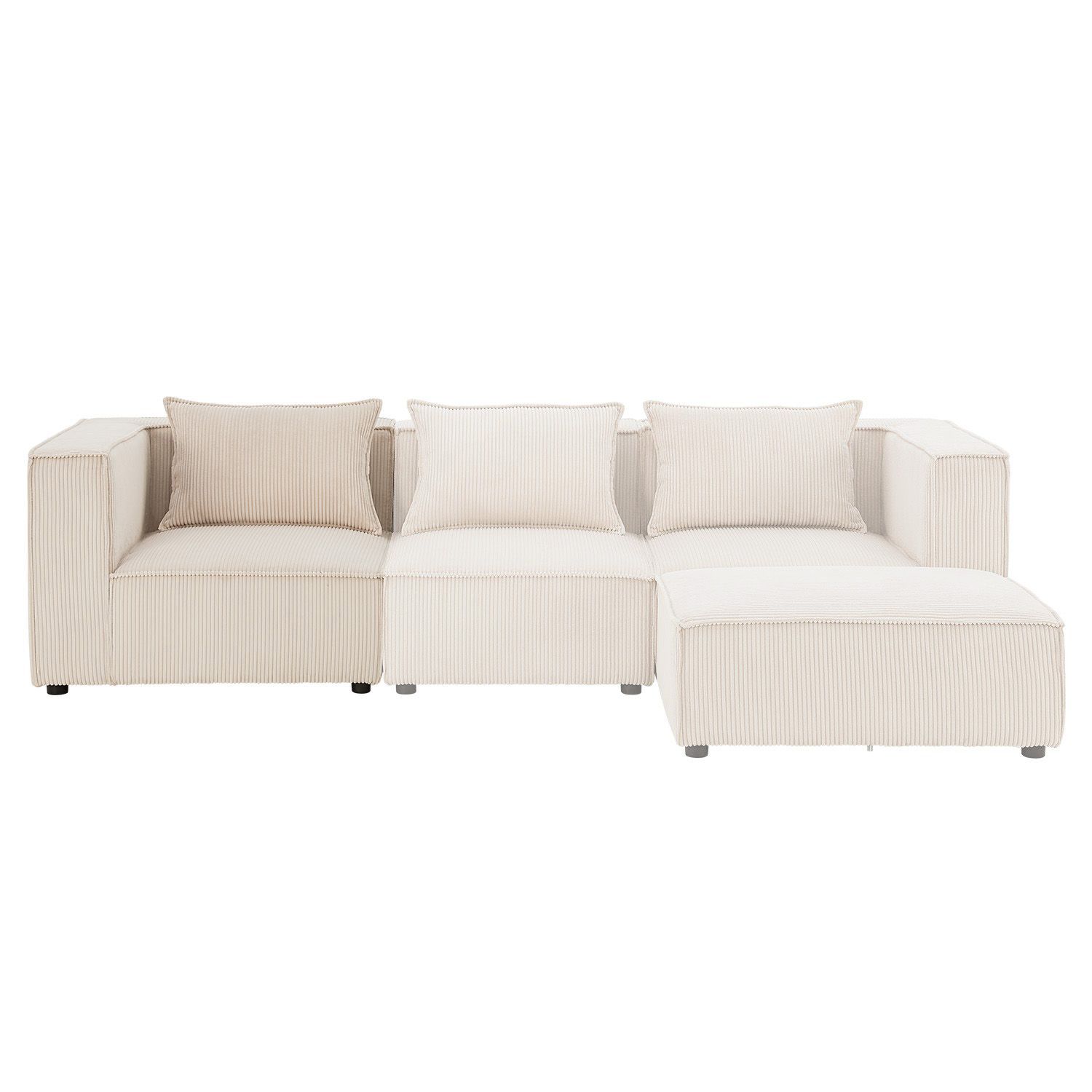 Juskys modulares Sofa Domas in Cord Beige - Ecksofa Links mit Armlehne & Kissen - kombinierbar