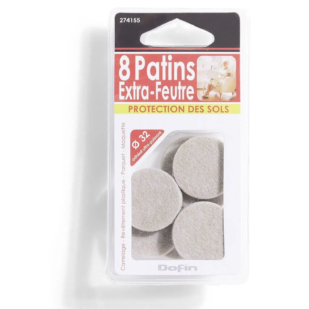 Lot de 8 patins en feutre adhésif ultra puissant beige - Ø32 mm