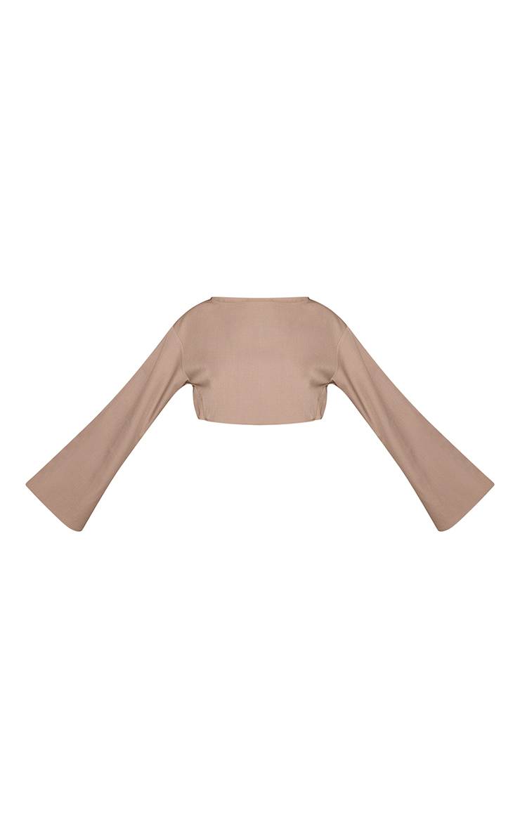 Taupe Haut Tissé À Encolure Bateau