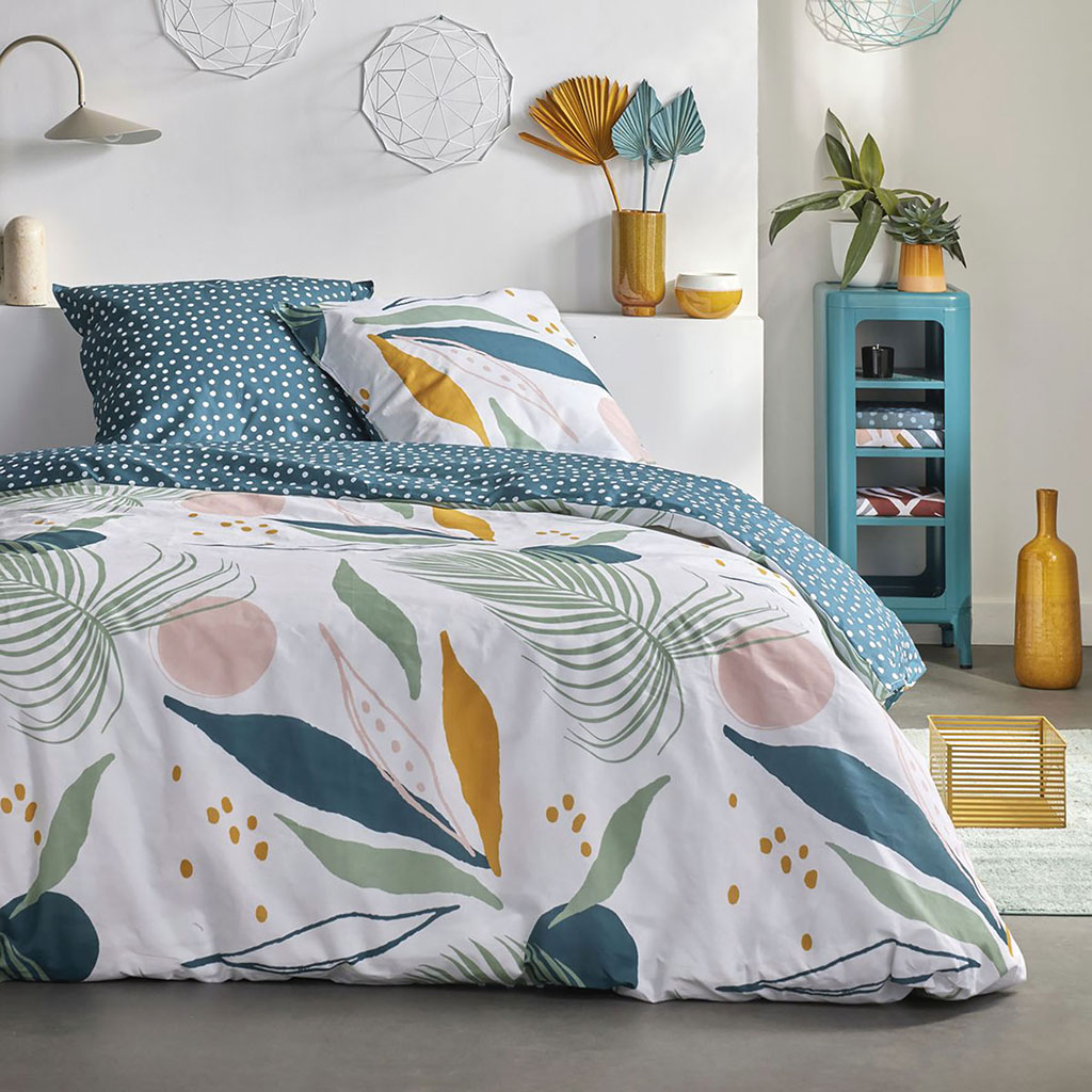 Parure housse de couette Sunshine motif feuilles 240x220cm