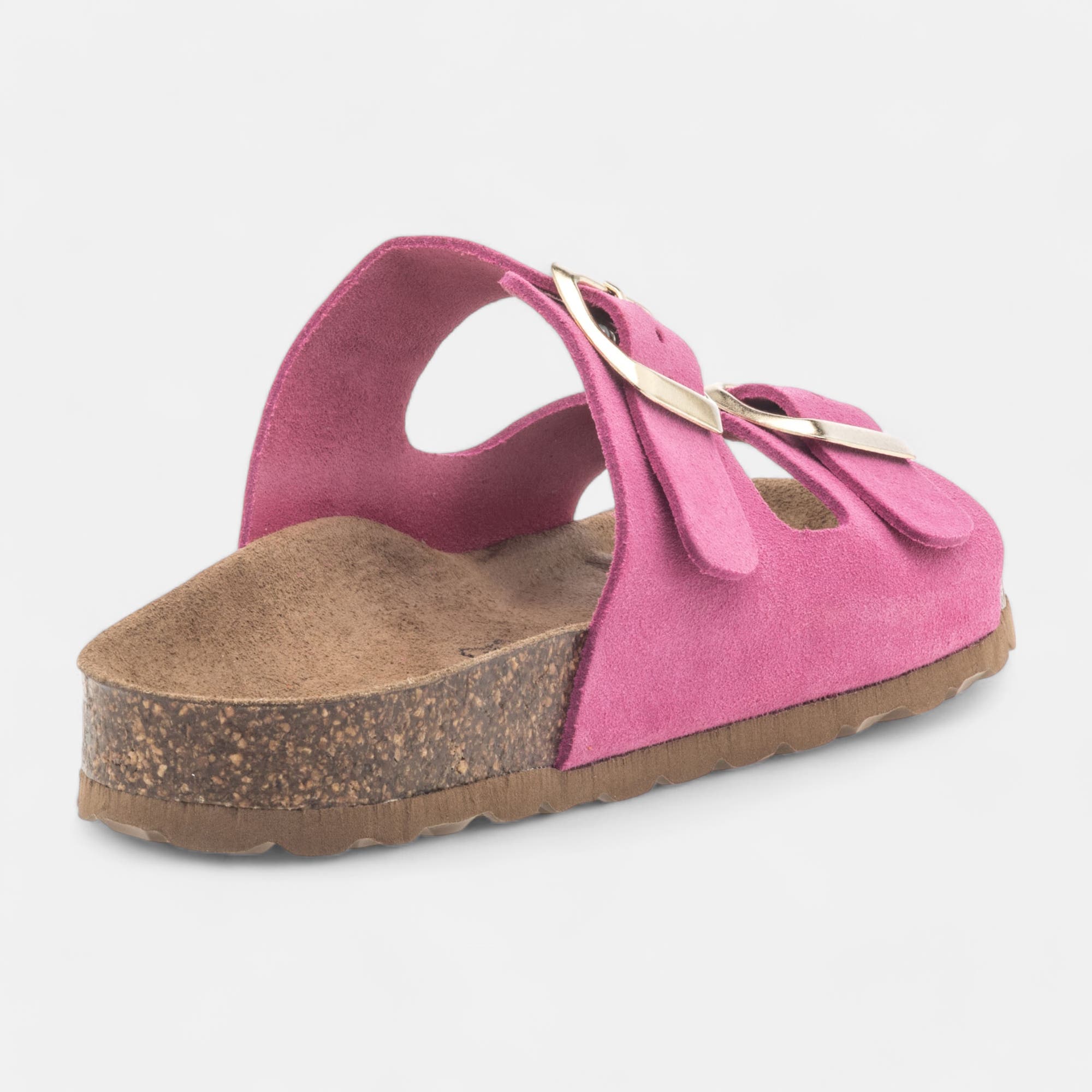 Mules semelle liège Femme en cuir fuchsia