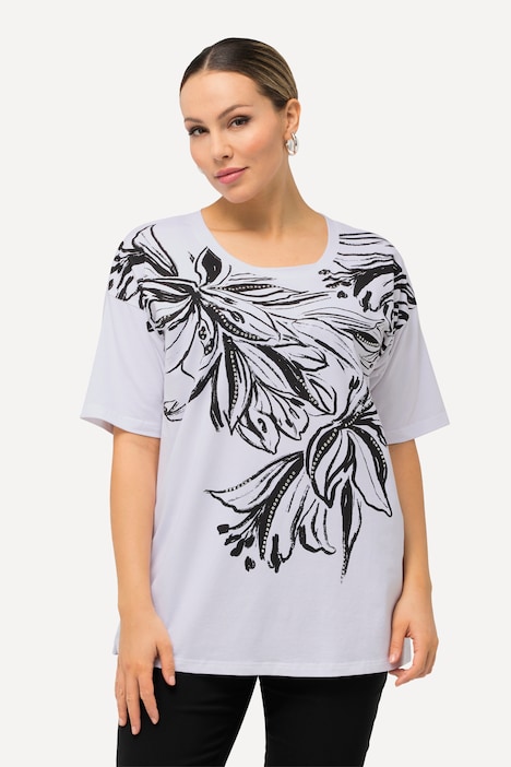 T-Shirt, Blütenmotiv, Rundhals, Halbarm