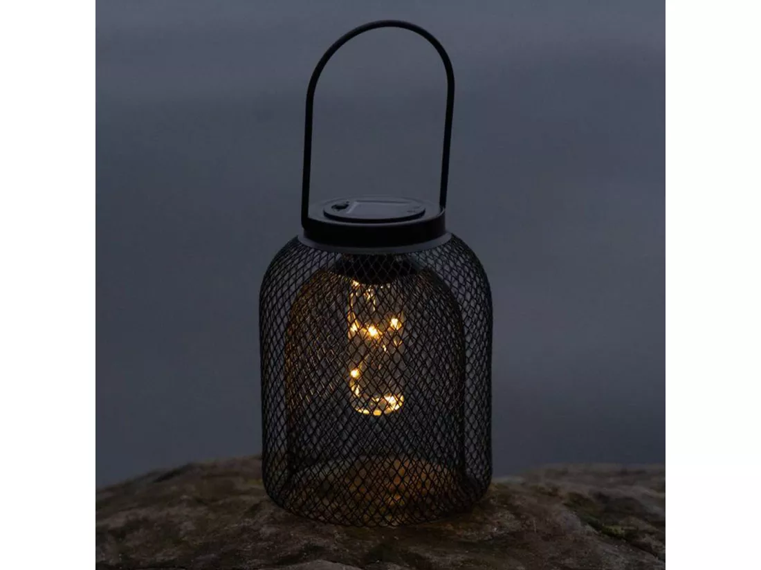 WELL HOME - Lanterne solaire en maille métallique avec poignée noire, Ø15,5x21cm
