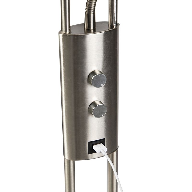 Vloerlamp staal met leesarm incl. LED en USB-poort - Sevilla
