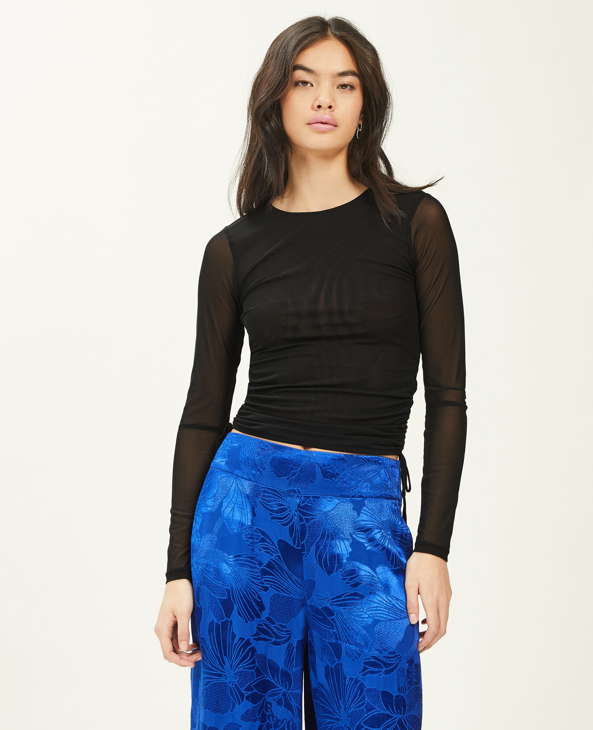 Top en tulle avec liens coulissants - Noir