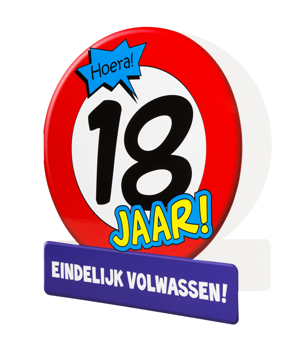 Verjaardagskaart 18 Jaar Verkeersbord 16,5cm