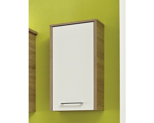 Wandkast pelipal Lagos, breedte 40 cm, glanzend wit, natuurlijk eiken, horizontaal gedemonteerd