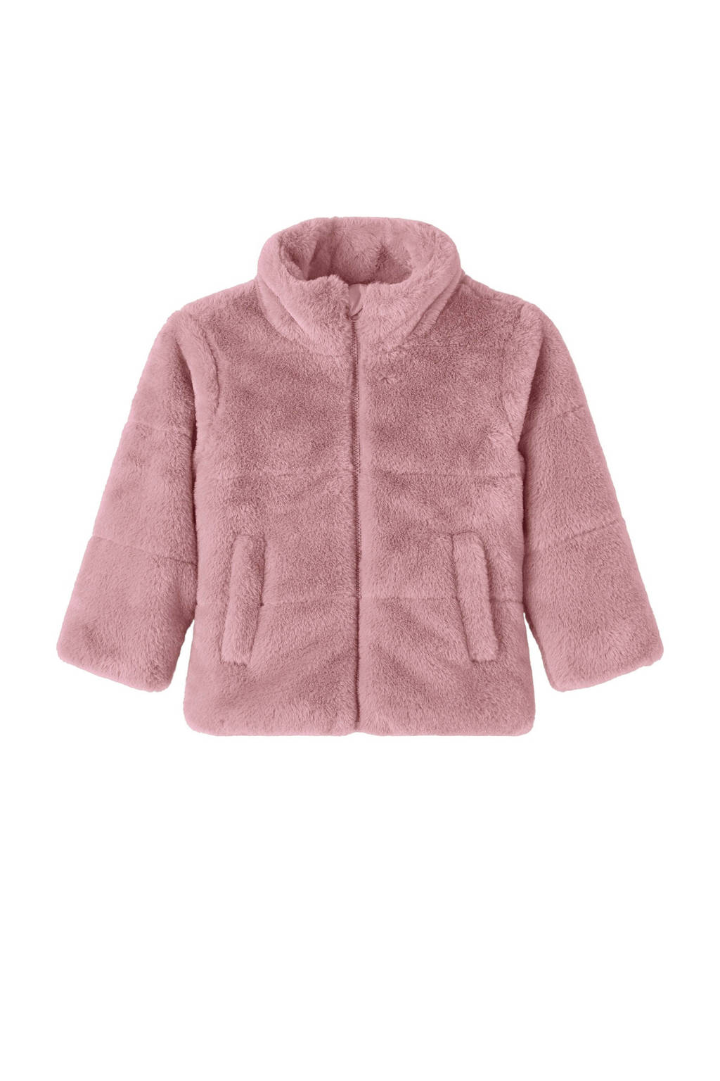 NAME IT gewatteerde imitatiebont winterjas NKFMILA roze