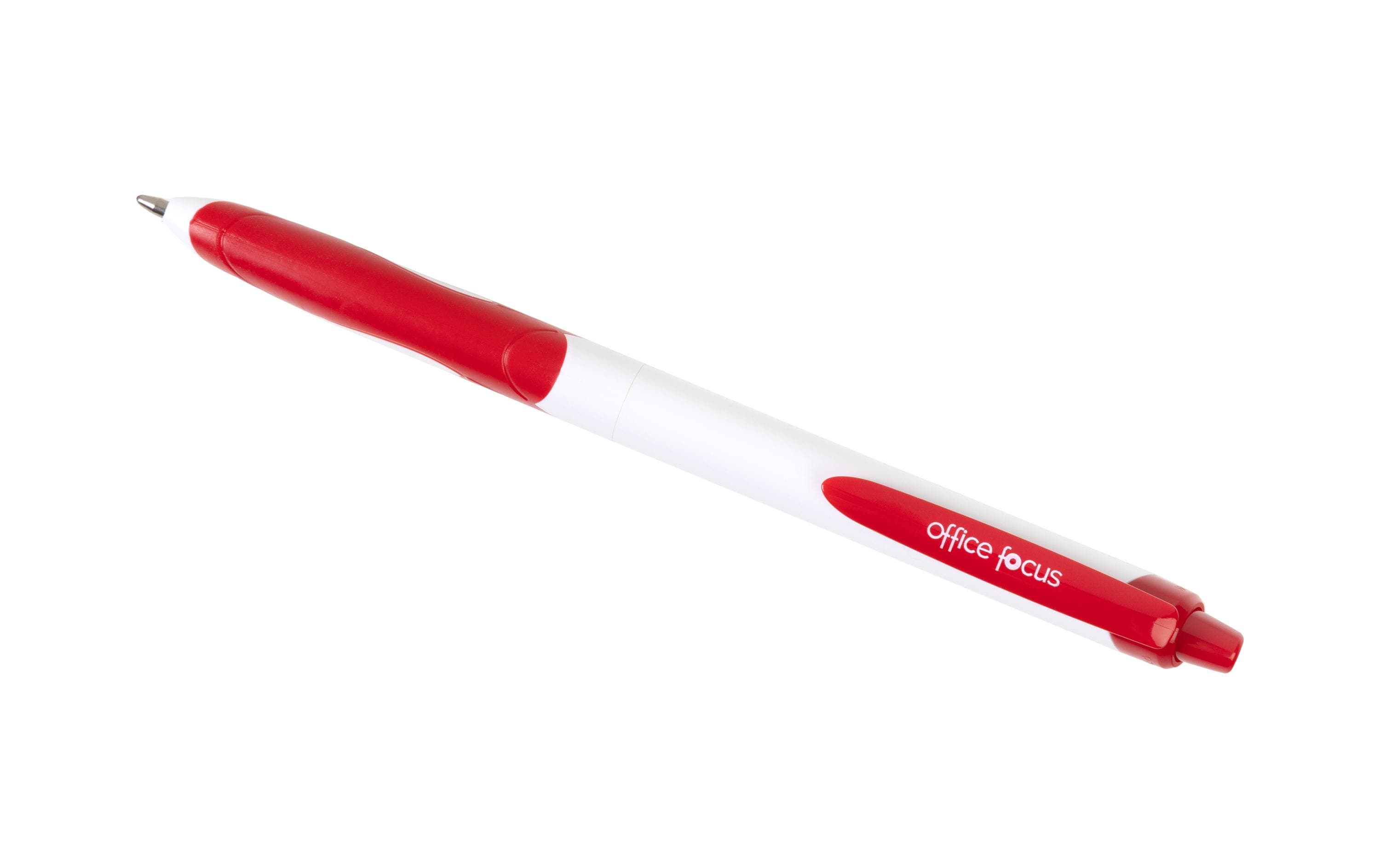 Kugelschreiber Office Focus 1 mm Mine, Rot, 12 StückDruckkugelschreiber mit Clip und weichem Griff