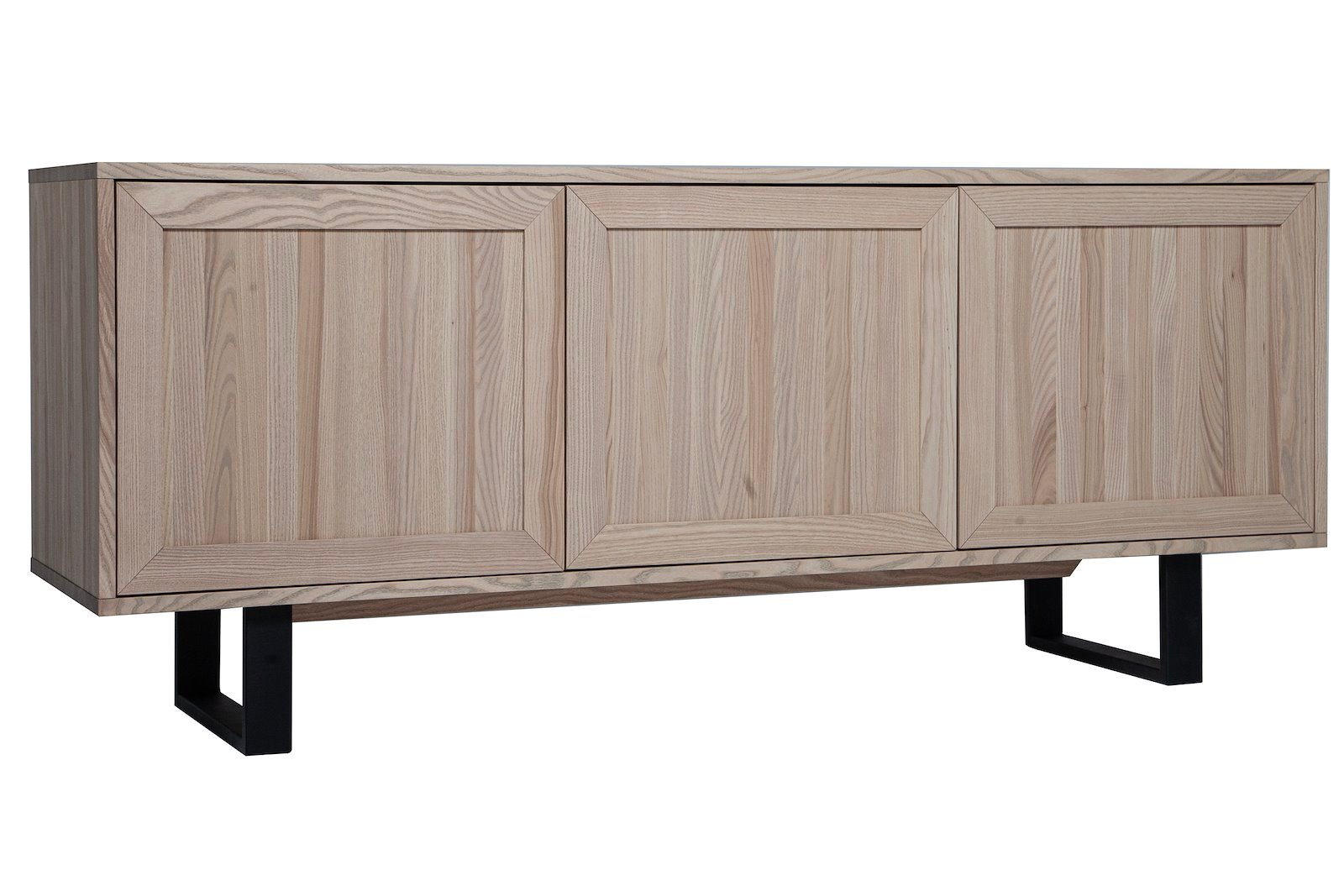 Woodcraft skjenk Hvitoljet heltre ask med 3 dører i tre og ben nr. 5