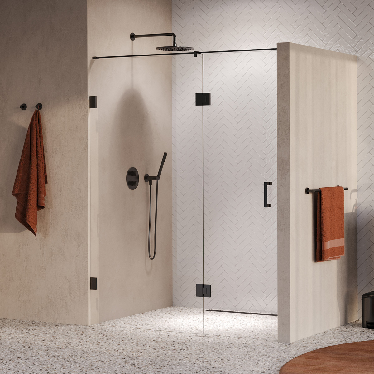 Brauer Void profielloze nisdeur 150cm met draaideur 70cm aan glas gunmetal geborsteld PVD