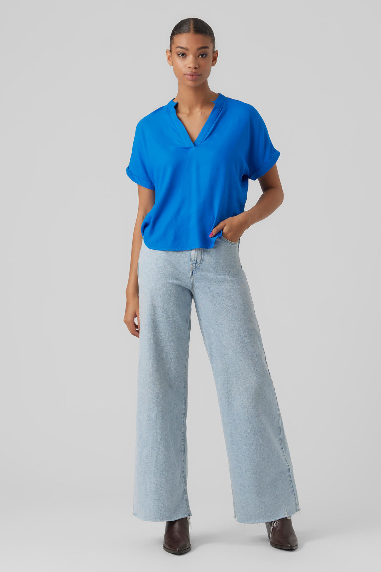 Blusa básica de manga curta - Azul