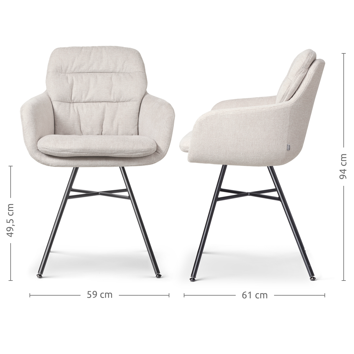 Eetkamerstoel Noa-Mia beige - zwart onderstel - set van 2