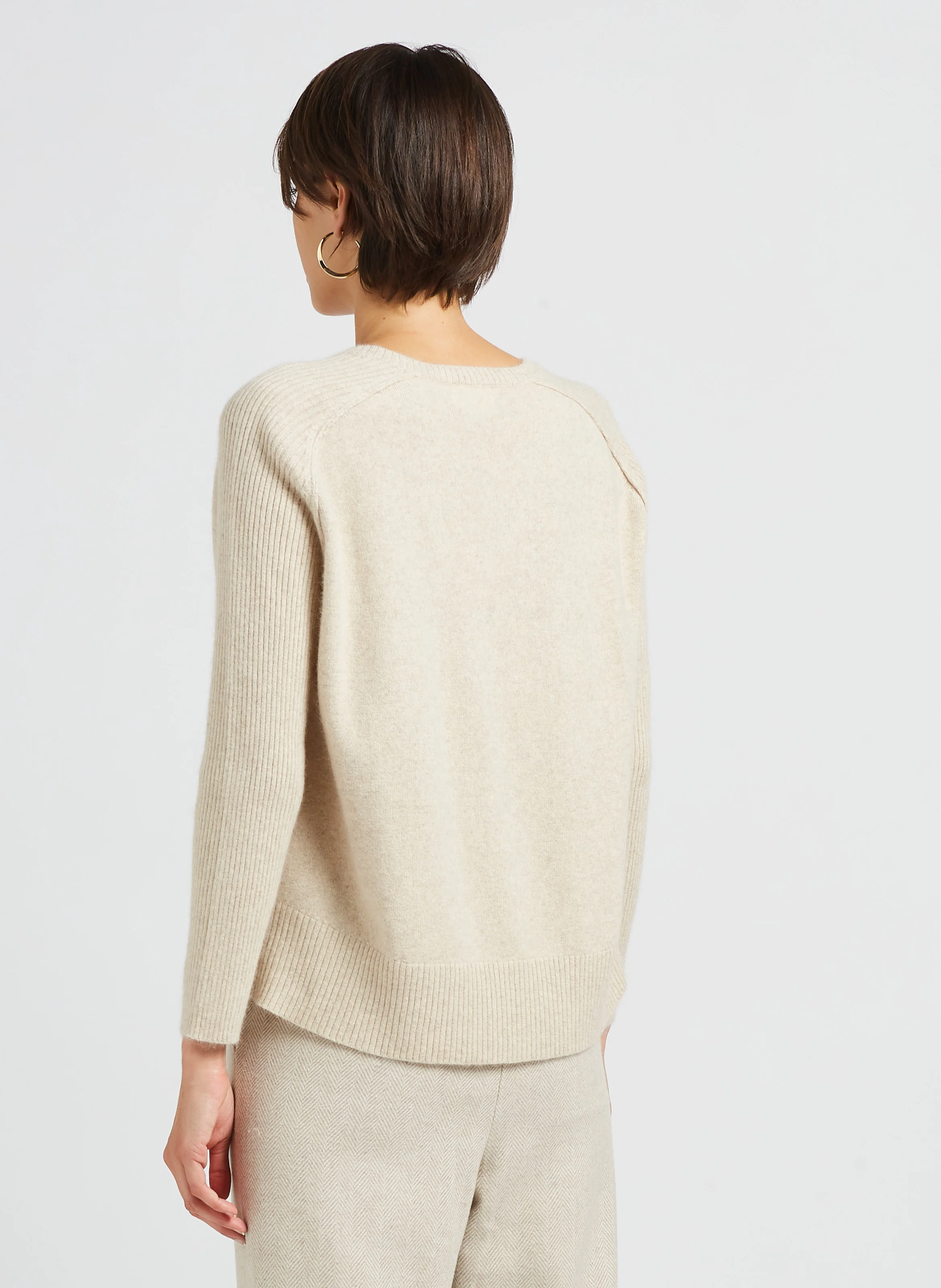 SEPTEMBRE - Pull ample col v en laine mélangée | Beige