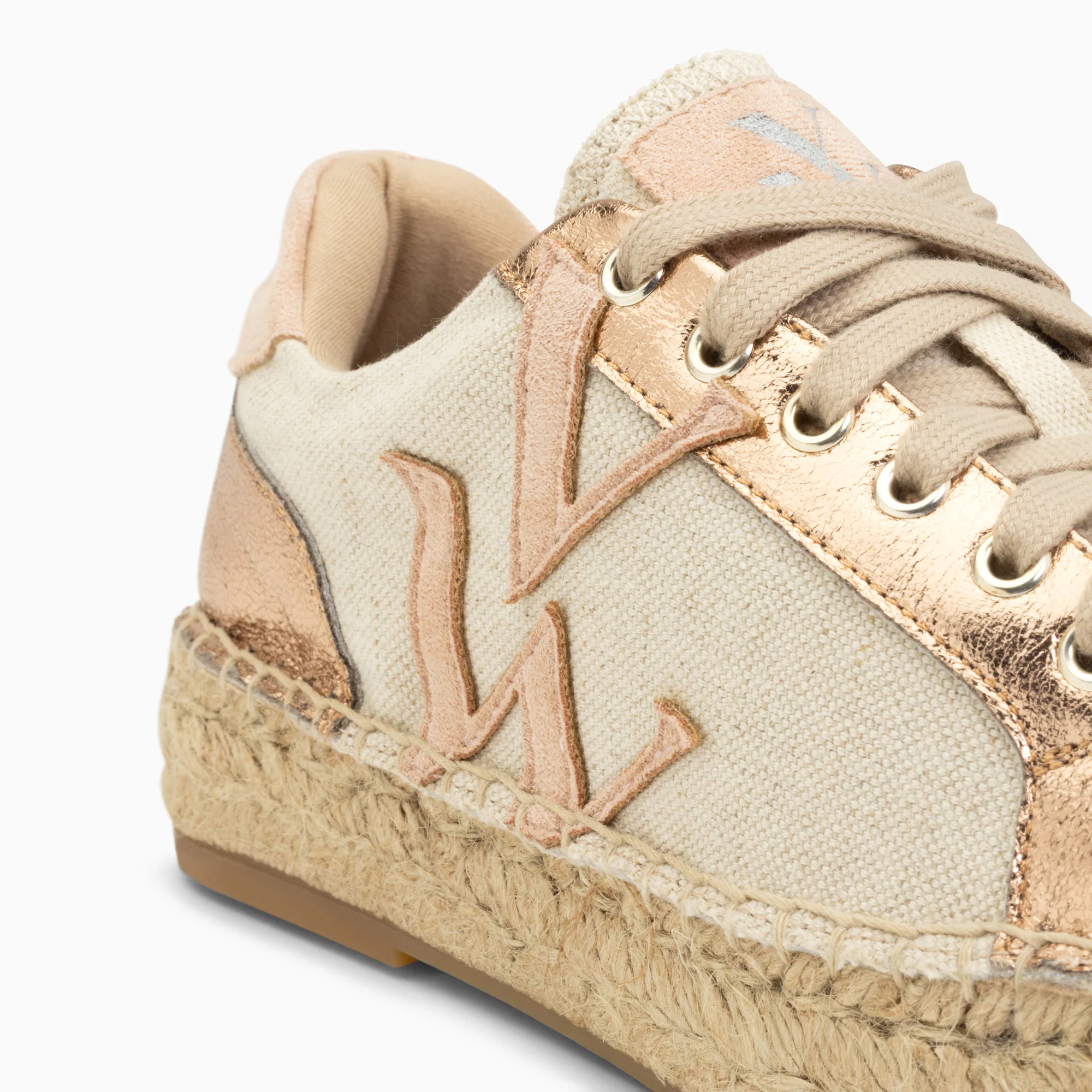 Sneakers-Baskets monogramme Aurore rose et rose gold à semelle espadrille