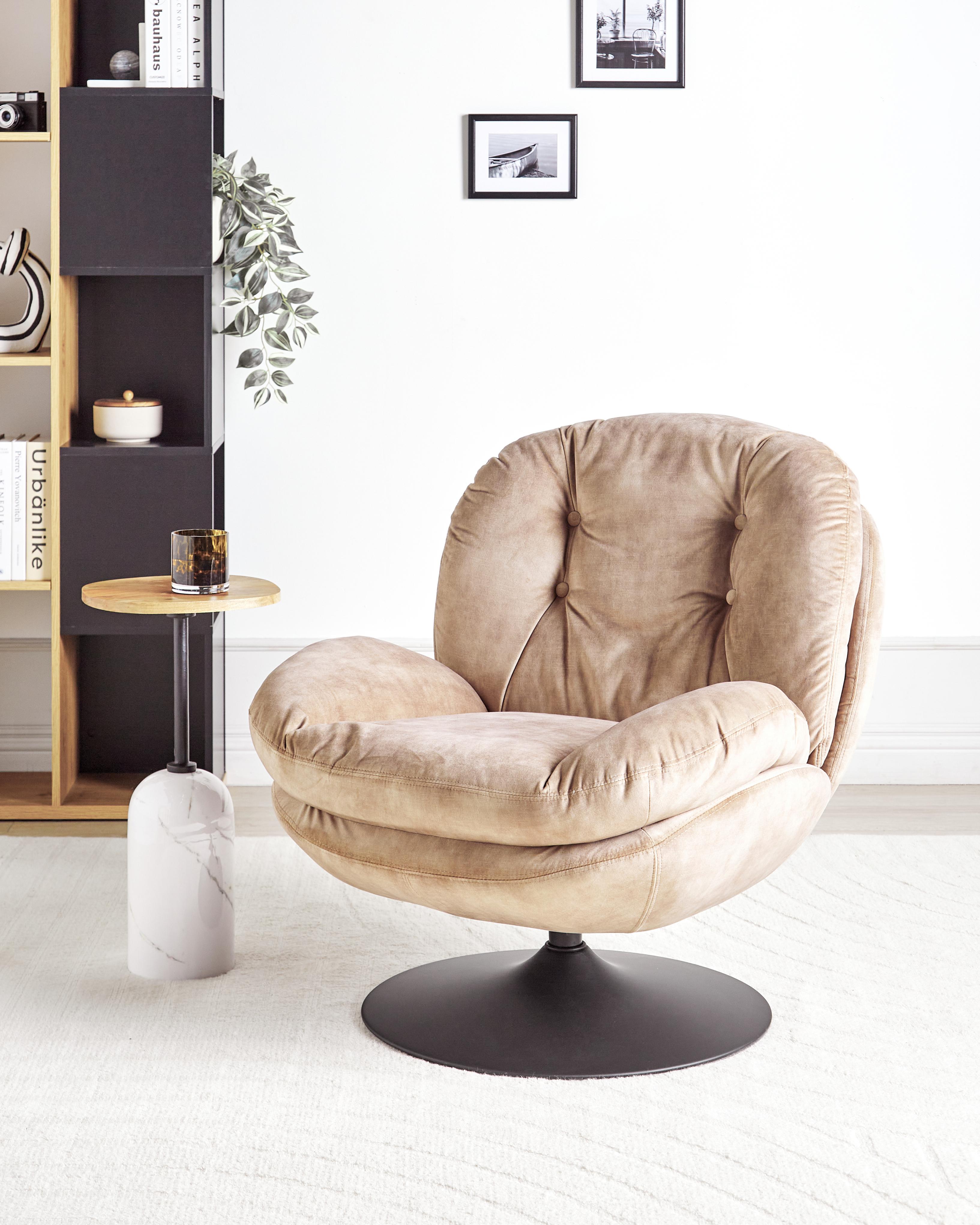 Draaifauteuil NOLVIK Fluweel Zandbeige