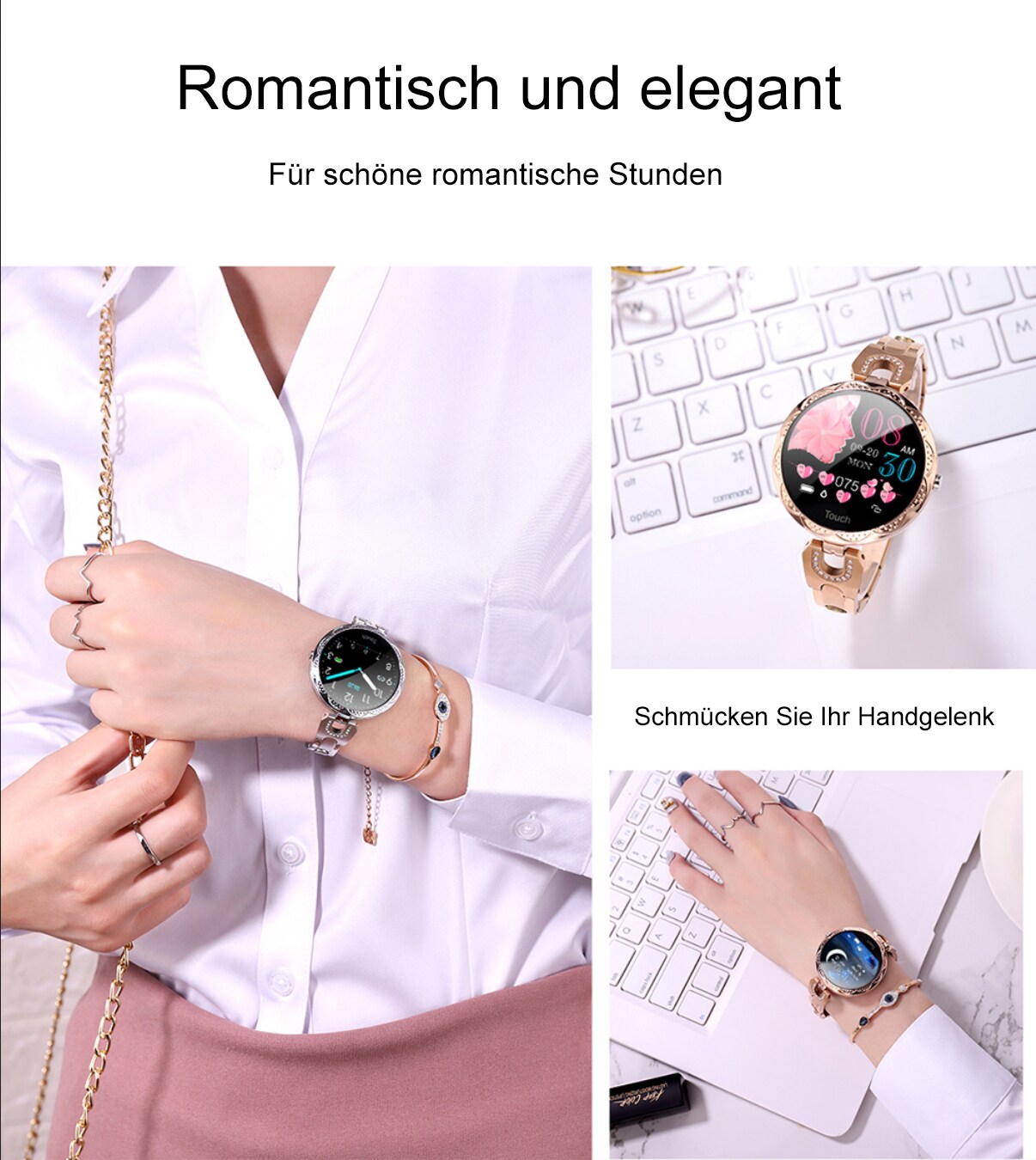 TPFNet Damen Smart Watch / Fitness Tracker IP67 - Edelstahl Armband - Android & IOS - Gold