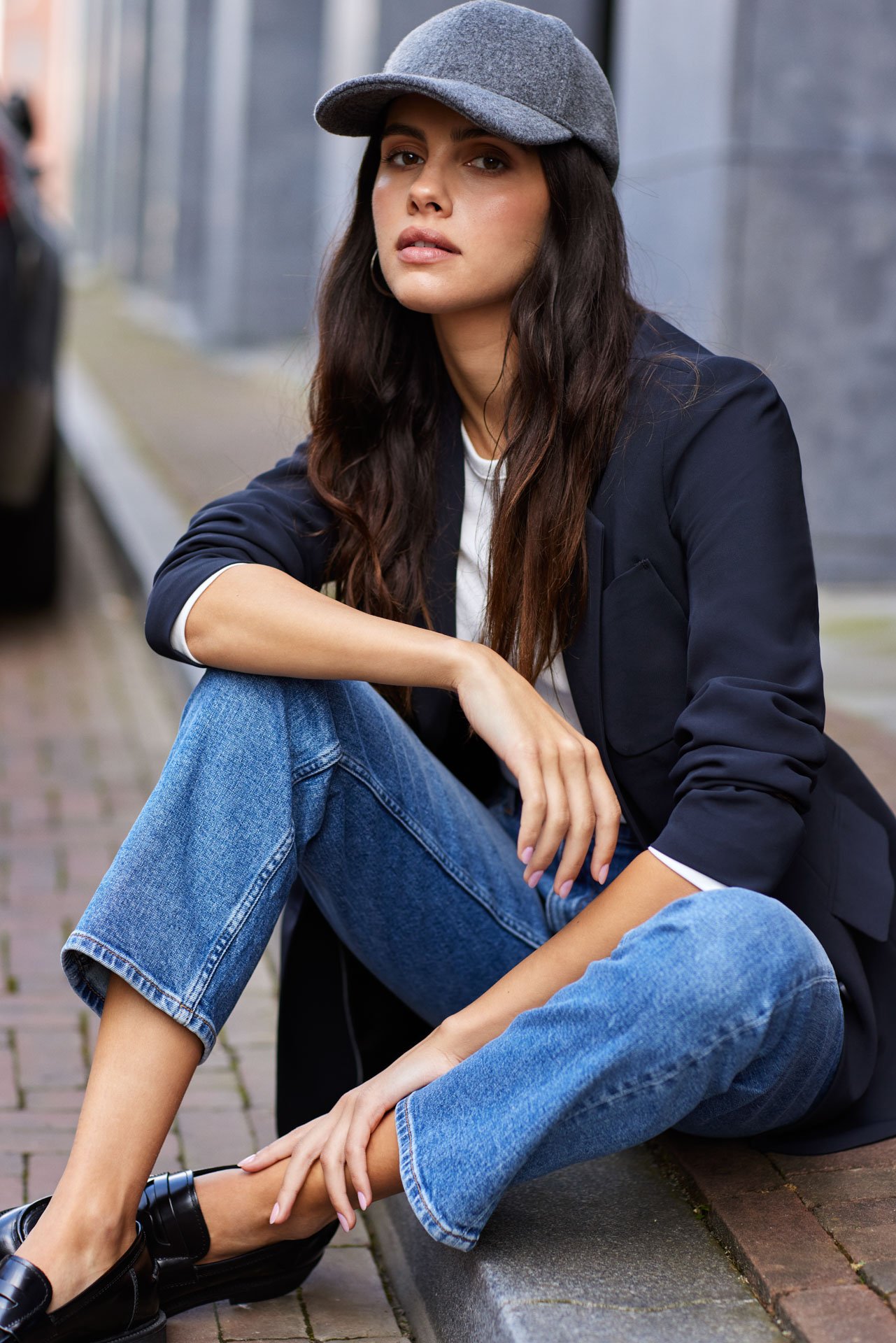 mid rise straight fit jeans met stretch Blue Ridge Donkerblauw