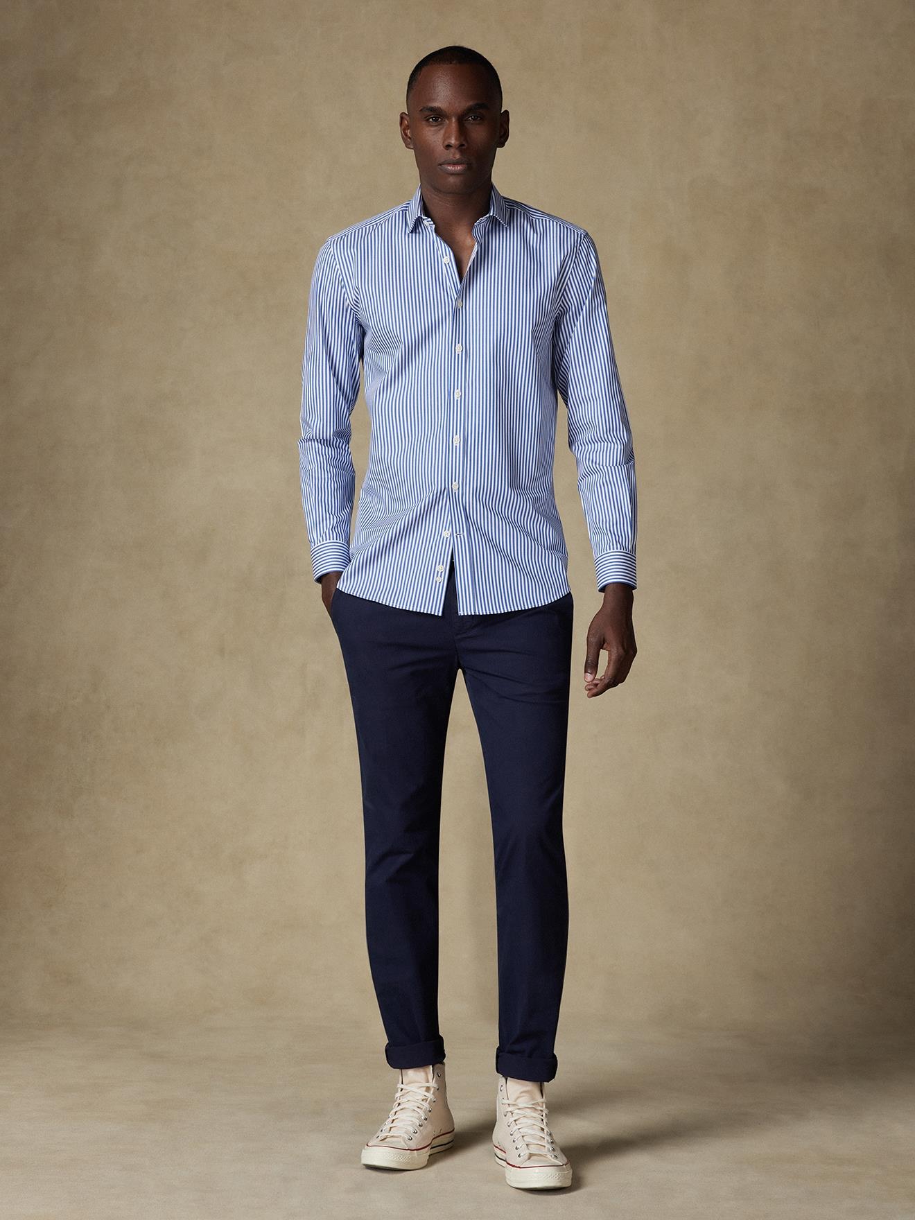 Chemise cintrée Barry à rayures marine - Petit col
