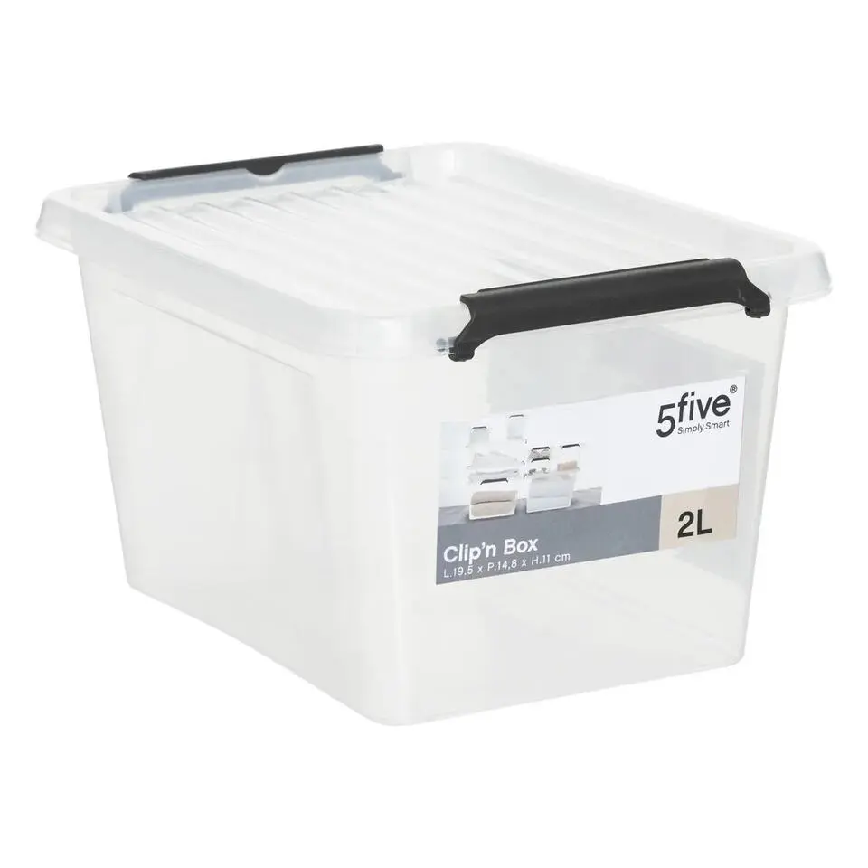 5Five Opbergkist met deksel - Clip Box - 2L - 19x15x11 cm