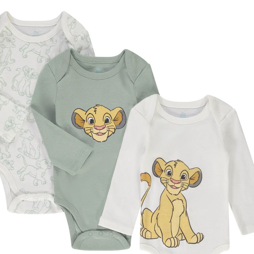 Lot de 3 bodies manches longues Simba Disney pour bébé garçon - Vert