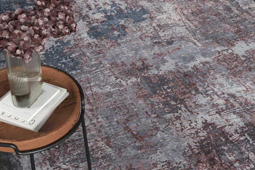 Design Teppich MODERN ART 230x160cm blau terrakotta Used Look Vintage Flachgewebe