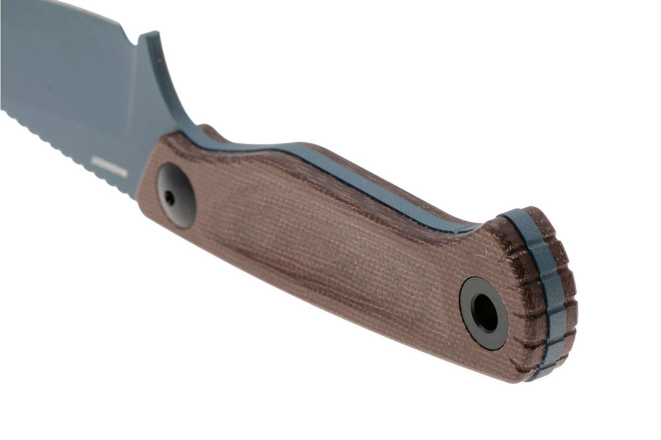 Benchmade Dacian 203BT-03 Blue Cerakote CPM MagnaCut, Brown Canvas Micarta vaststaand mes, lederen en kydex schede