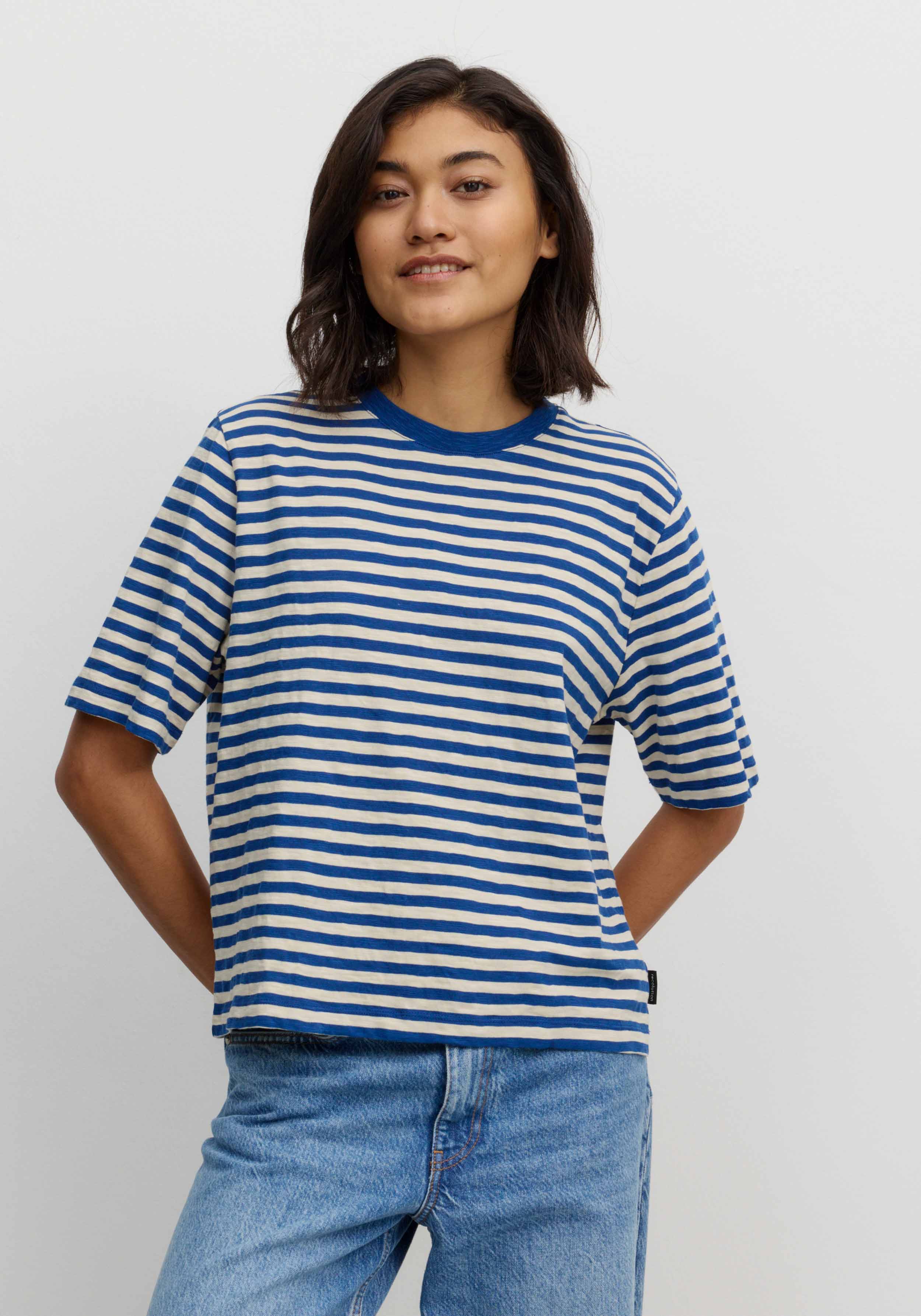Recolution T-Shirt Azolla Stripes Lapis Blue