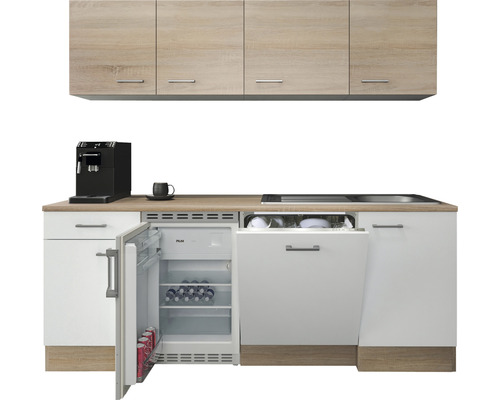 Flex Well keukenblok met apparatuur Samoa 210 cm wit sonoma eiken mat gedemonteerde variant omkeerbaar 00011944
