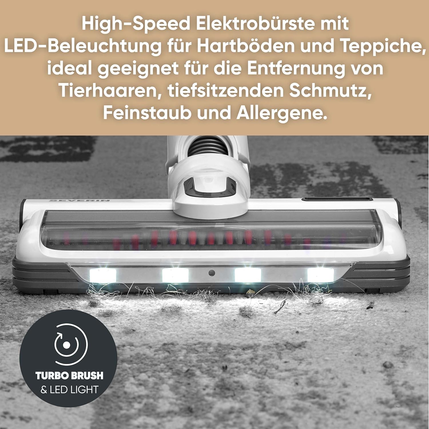 SEVERIN Akku Staubsauger kabellos 60 Min Laufzeit, 2-in-1 Staubsauger für Tierhaare, ultraleicht & beutellos für Teppich, Hartböden & Auto, mit passendem Zubehör, 400 W, weiß, HV 7166