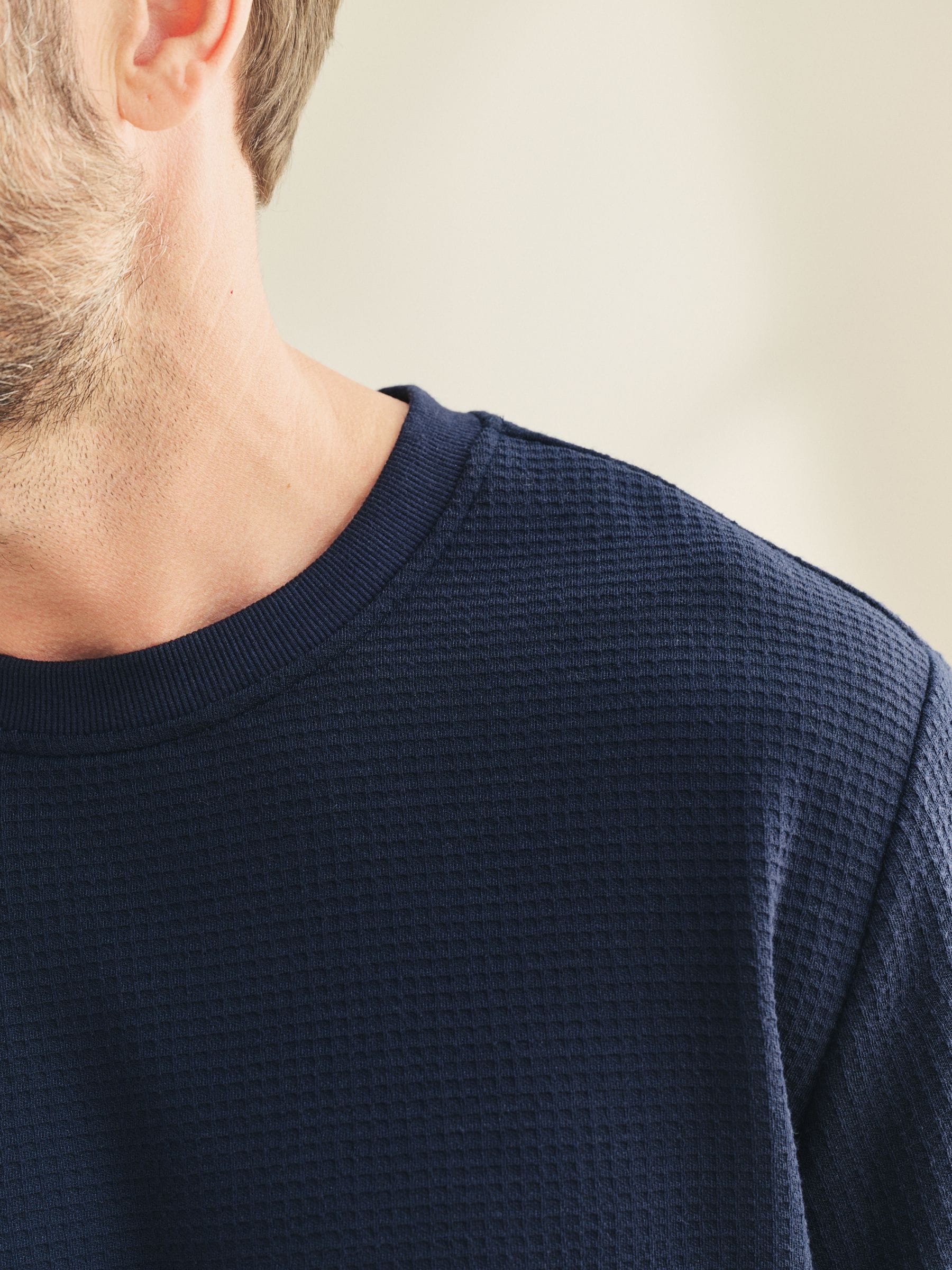 Donkerblauw - Zachte pyjama met top met wafeldessin en lange mouwen