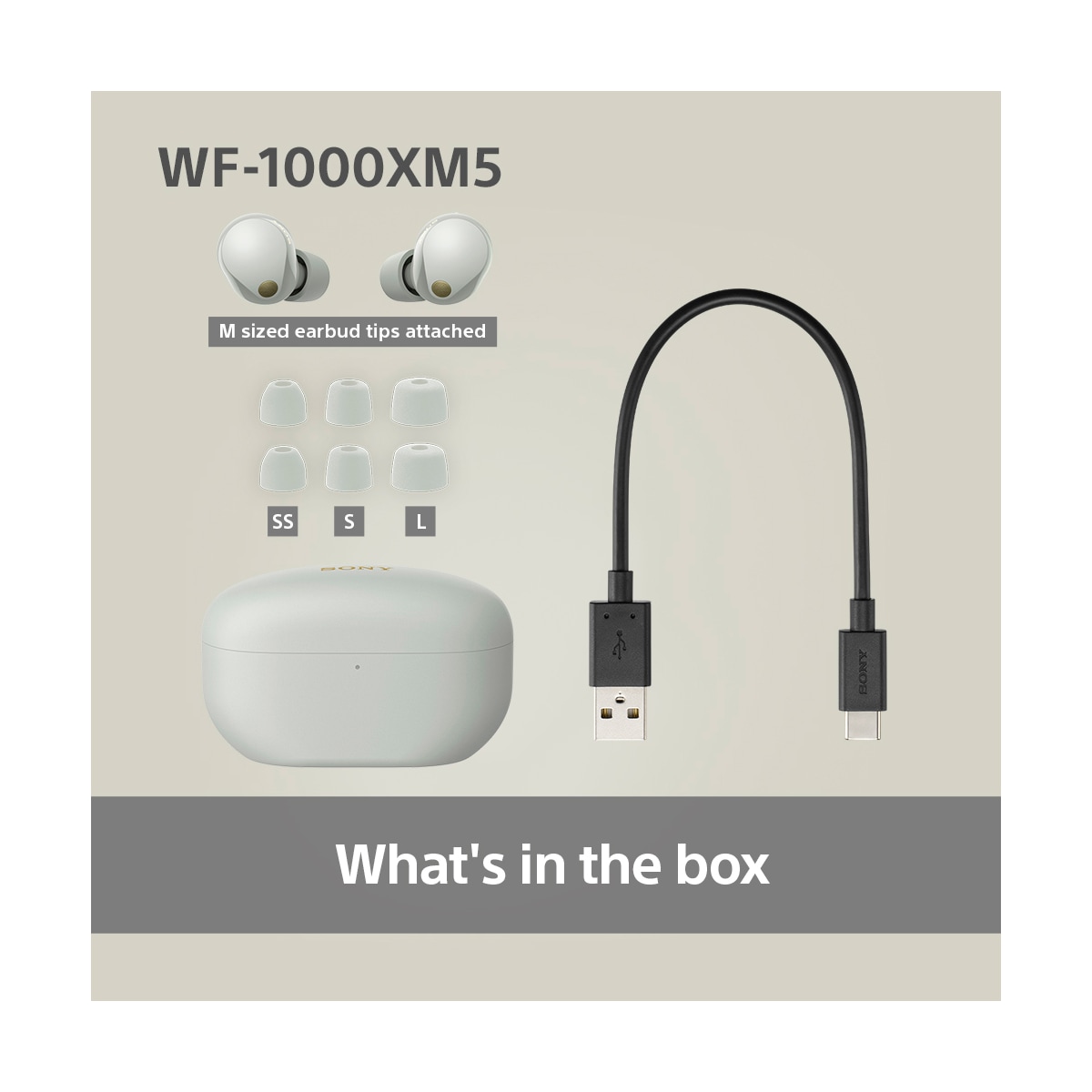 Sony WF-1000XM5 helt trådløse in-ear hodetelefoner (sølv)