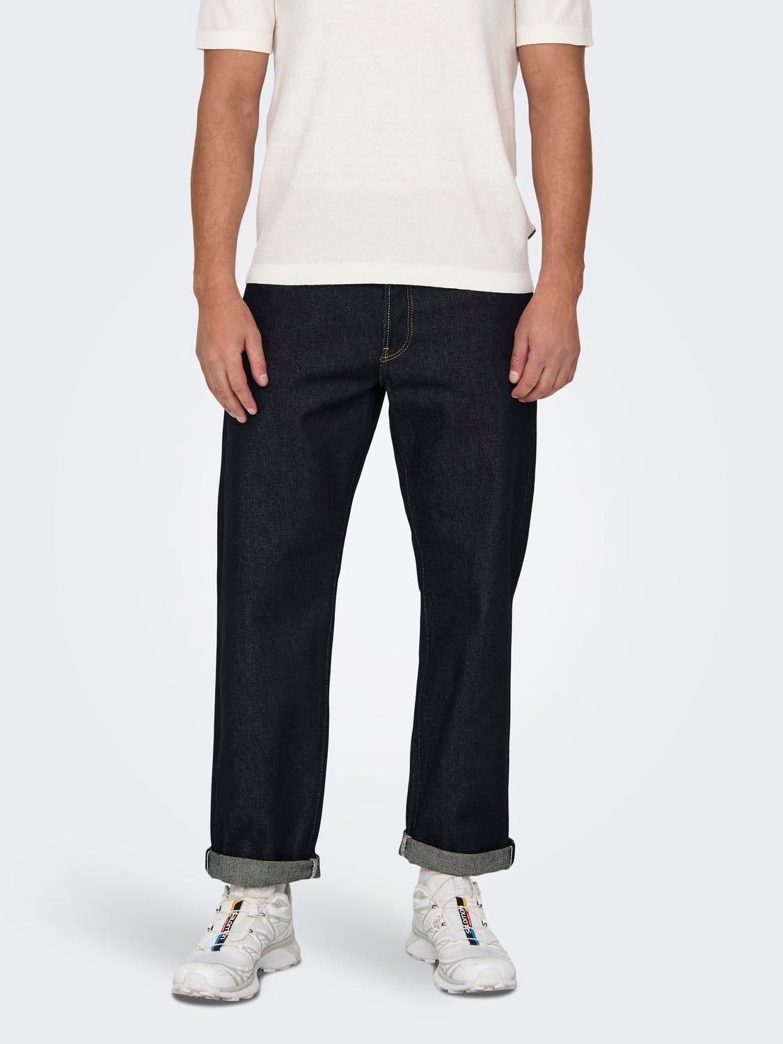 ONSEDGE Mittlere Taille Gerade geschnitten Jeans Dark Blue Denim