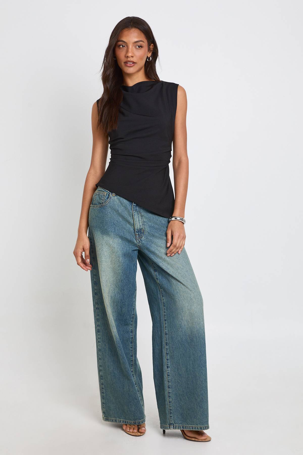 boohoo Haut Asymétrique Chiné Froncé Tall