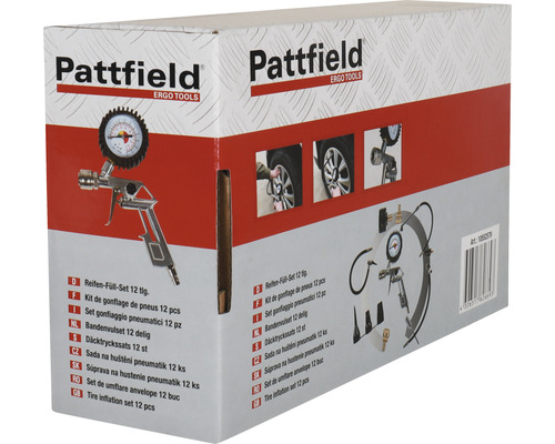 Bandenvulset Pattfield bandenspanningspistool met manometer 12-delig.