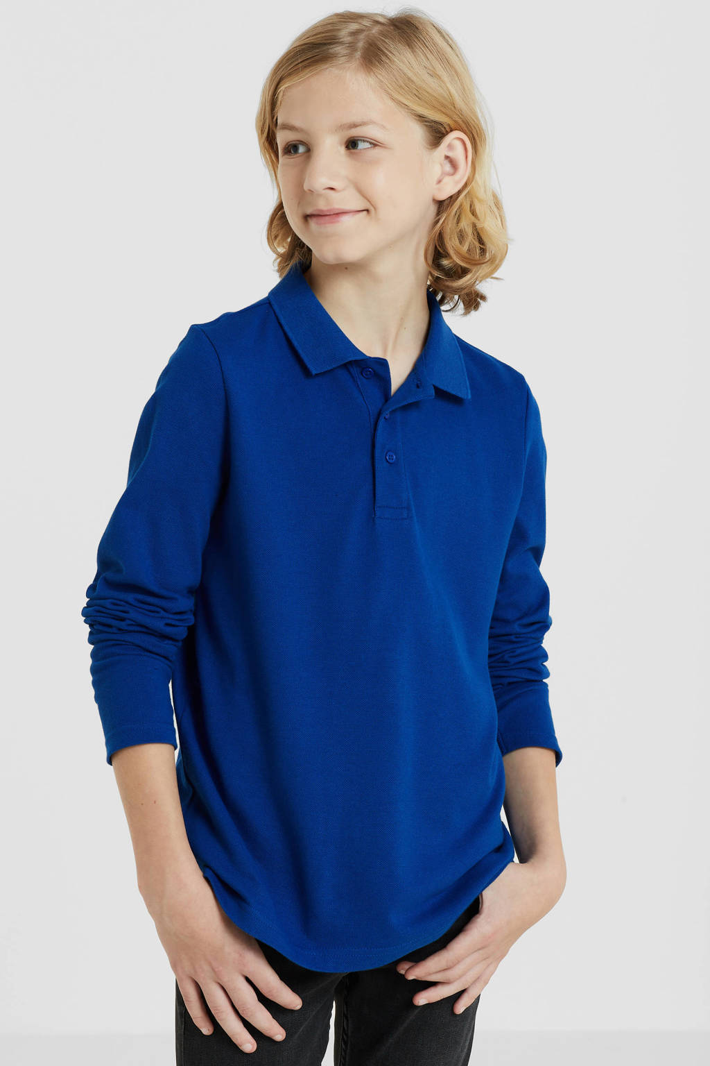 anytime piqué longsleeve polo blauw