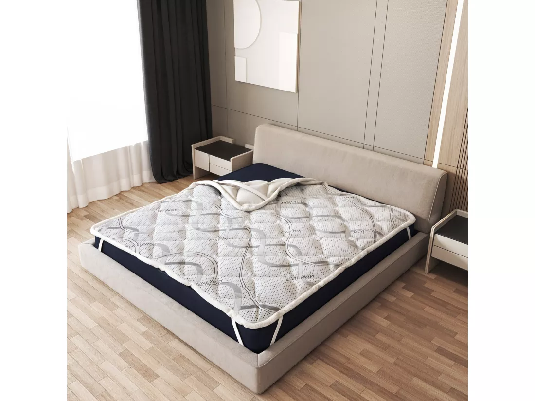 The White Stone Topper 135 x 190 cm | Correcteur de Matelas Ergonomique | Rembourrage Ouate Soft | Hauteur 5 cm | Tissu Respirant, Antiallergique