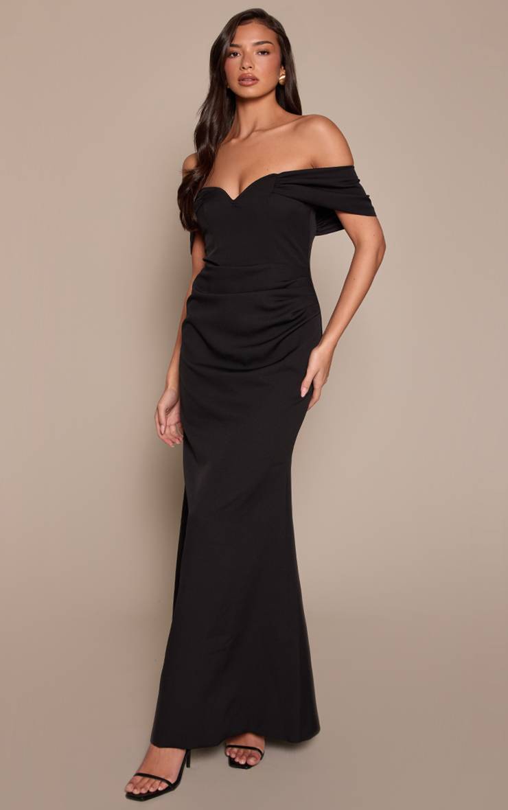 Noir Robe Maxi Bardot Tissée Avec Détail Décolleté En V