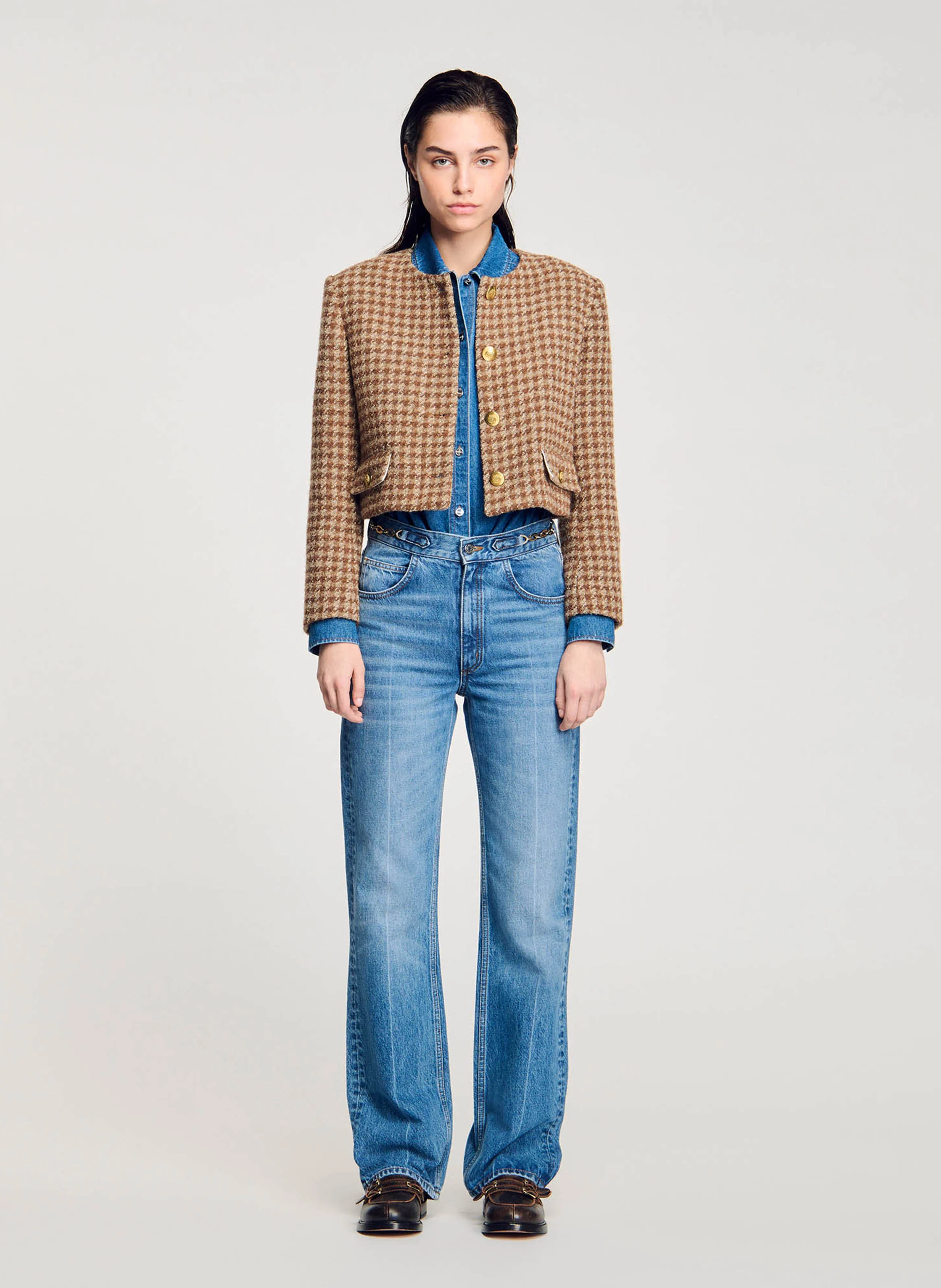 Veste courte à carreaux | Marron