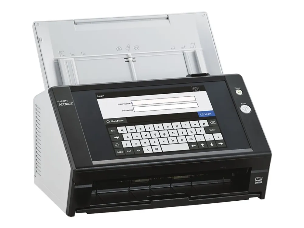Ricoh Image Scanner N7100E - Dokumentscanner - Dual CIS - Duplex - 216 x 355.6 mm - 600 dpi x 600 dpi - op til 25 ppm (mono) / op til 25 ppm (farve) - ADF (50 ark) - op til 4000 scanninger pr. dag - Gigabit LAN
