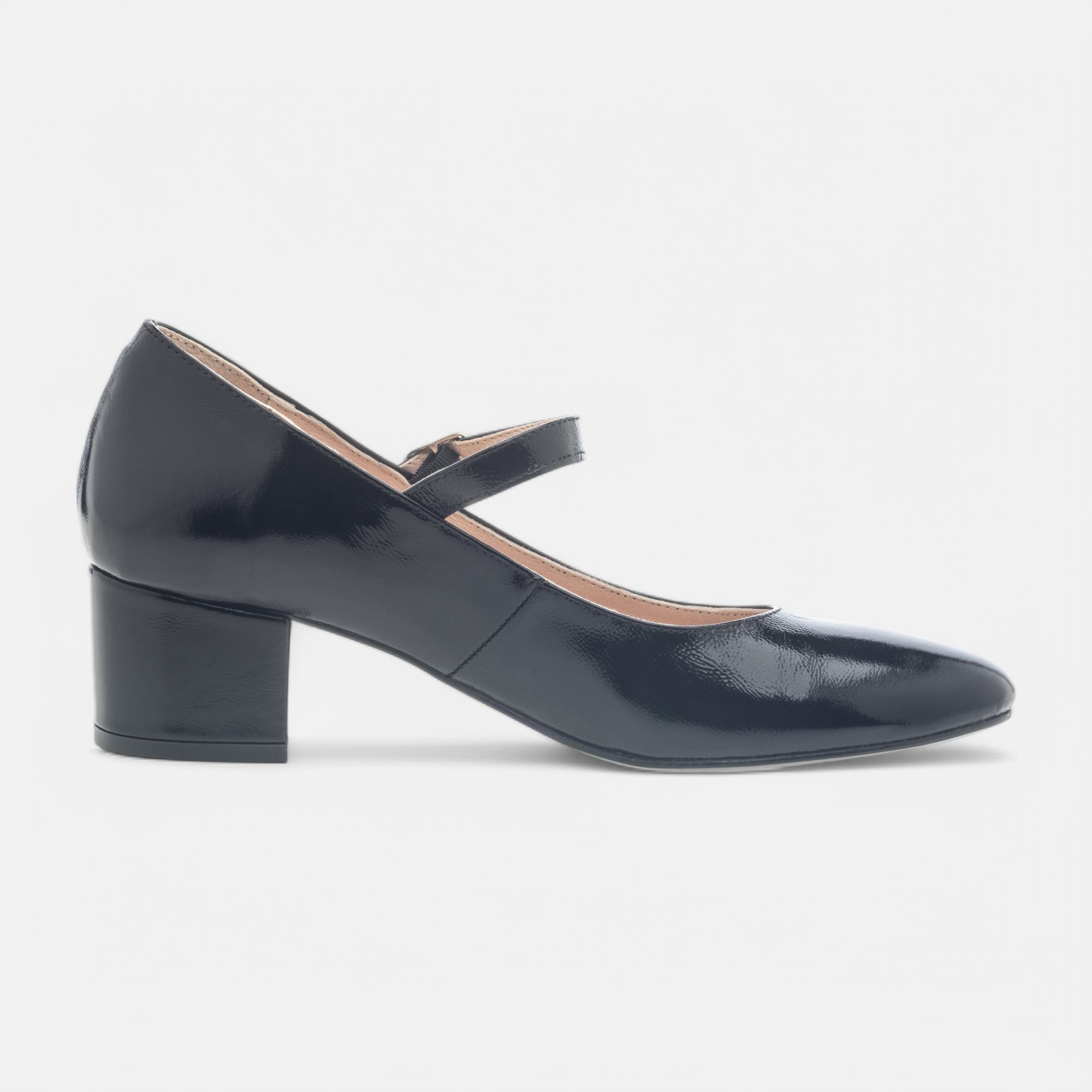 Babies à talon Femme en cuir noir vernis